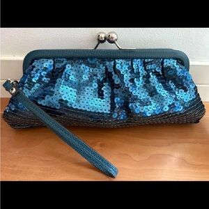 Coach poppy spotlight y2k blue sequin kisslock clutch!